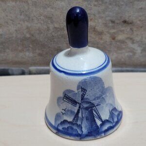 Vintage Delft Style Ceramic Bell Hand Painted Windmill